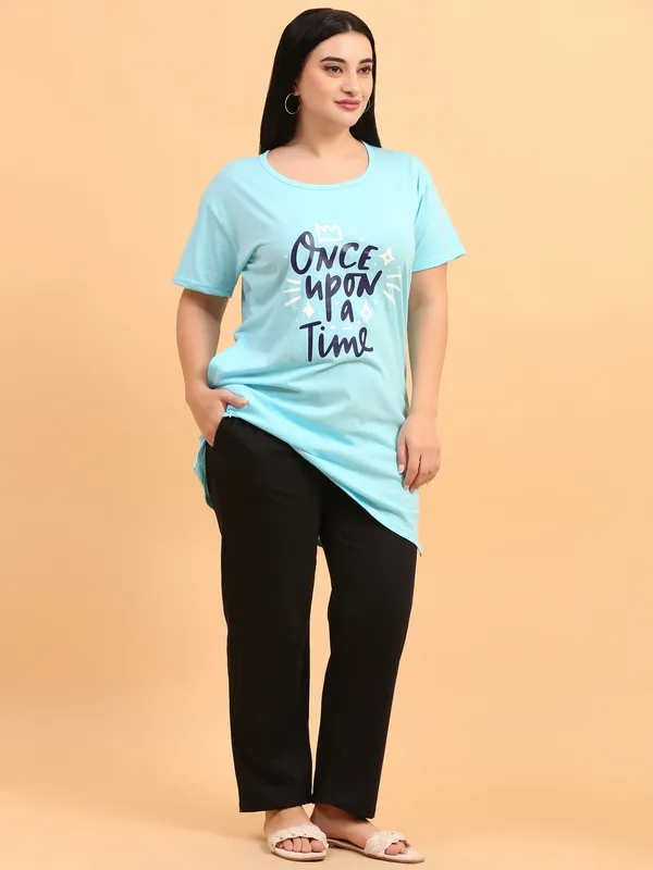 WOMEN_LONG_TSHIRT_ONCE_UPON(SKY)_LOWER(BLACK)