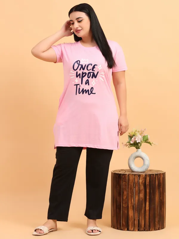 WOMEN_LONG_TSHIRT_ONCE_UPON(LIGHT_PINK)_LOWER(BLACK)