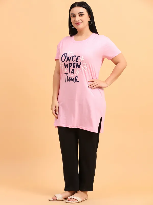 WOMEN_LONG_TSHIRT_ONCE_UPON(LIGHT_PINK)_LOWER(BLACK)