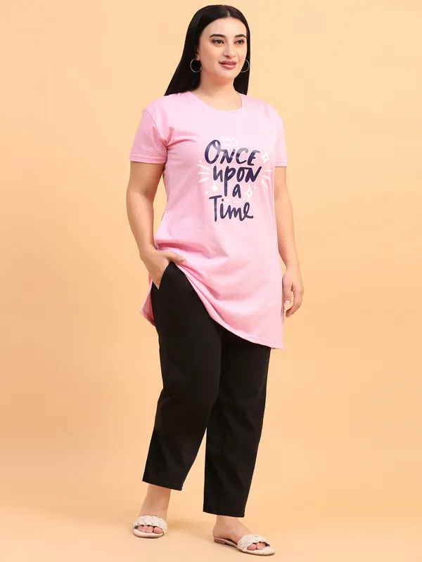 WOMEN_LONG_TSHIRT_ONCE_UPON(LIGHT_PINK)_LOWER(BLACK)