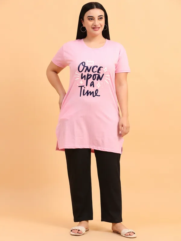 WOMEN_LONG_TSHIRT_ONCE_UPON(LIGHT_PINK)_LOWER(BLACK)