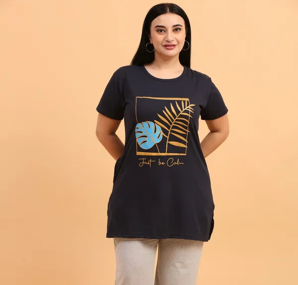WOMEN_LONG_TSHIRT_LEAF(NAVY)
