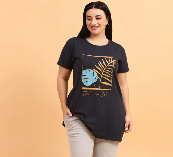 WOMEN_LONG_TSHIRT_LEAF(NAVY)