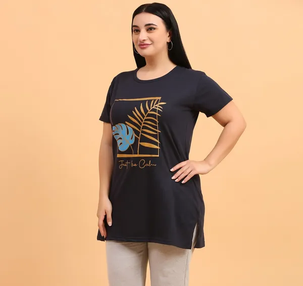 WOMEN_LONG_TSHIRT_LEAF(NAVY)