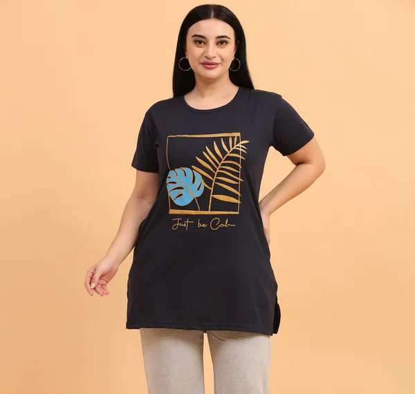 WOMEN_LONG_TSHIRT_LEAF(NAVY)