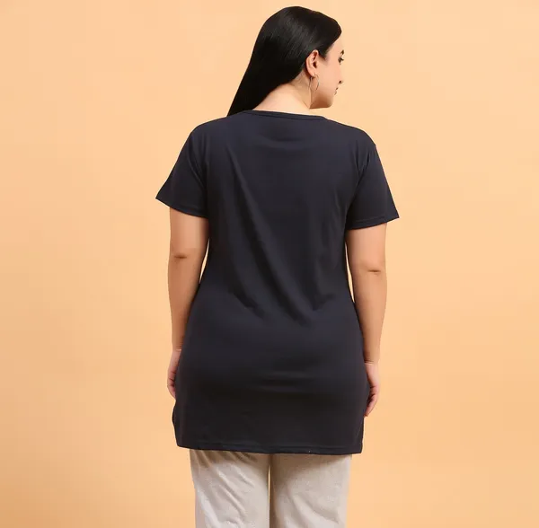 WOMEN_LONG_TSHIRT_LEAF(NAVY)