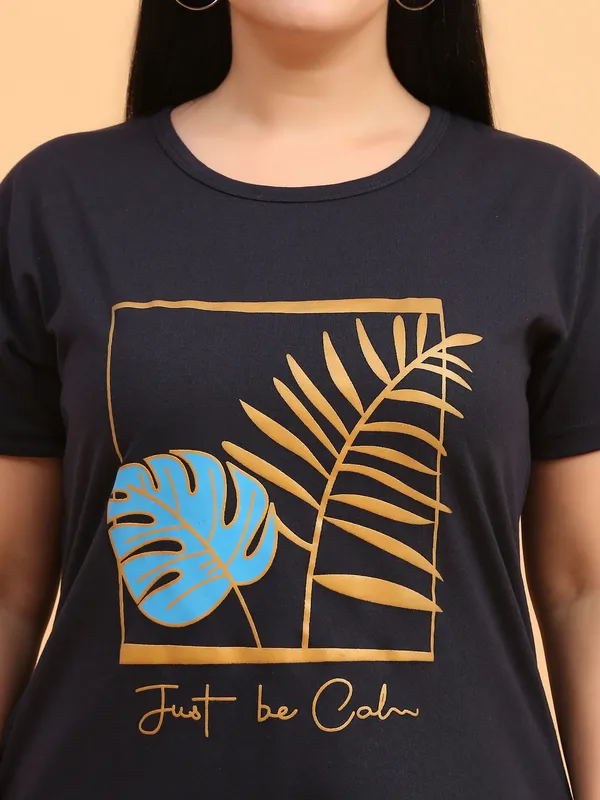 WOMEN_LONG_TSHIRT_LEAF(NAVY)