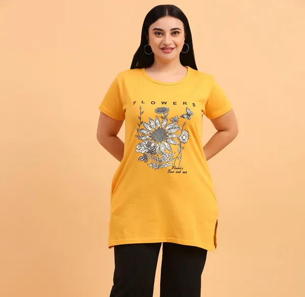 WOMEN_LONG_TSHIRT_FLOWERS(MUSTARD)