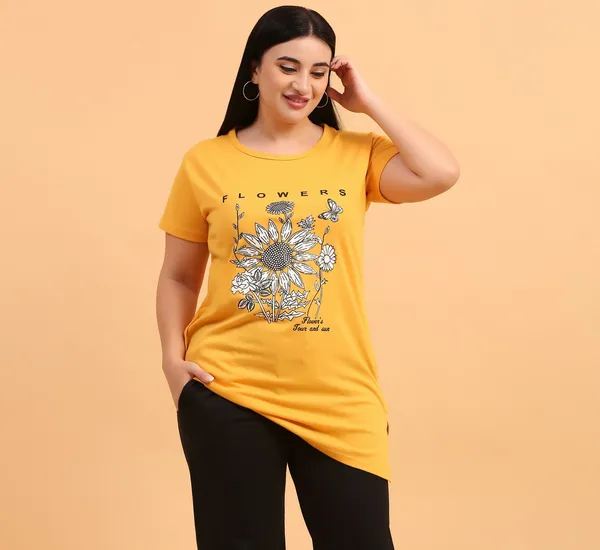 WOMEN_LONG_TSHIRT_FLOWERS(MUSTARD)