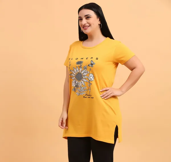WOMEN_LONG_TSHIRT_FLOWERS(MUSTARD)