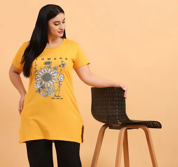 WOMEN_LONG_TSHIRT_FLOWERS(MUSTARD)