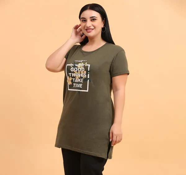 WOMEN_LONG_TSHIRT_GOOD_THINGS(OLIVE)