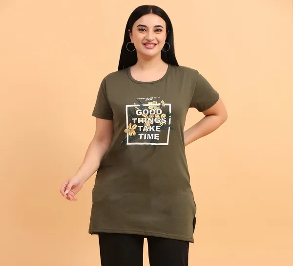 WOMEN_LONG_TSHIRT_GOOD_THINGS(OLIVE)