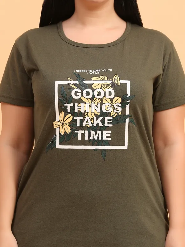 WOMEN_LONG_TSHIRT_GOOD_THINGS(OLIVE)