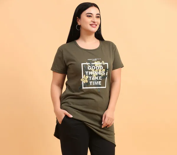 WOMEN_LONG_TSHIRT_GOOD_THINGS(OLIVE)
