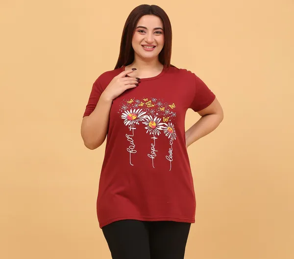 WOMEN_SHORT_TSHIRT_FAITH_HOPE_LOVE(MAROON)