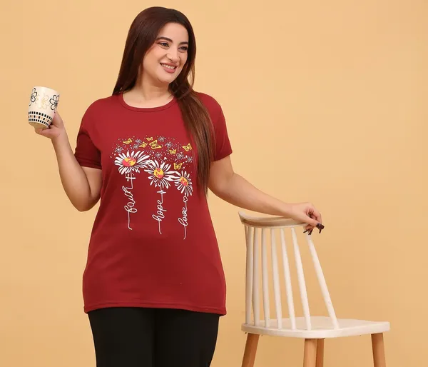 WOMEN_SHORT_TSHIRT_FAITH_HOPE_LOVE(MAROON)