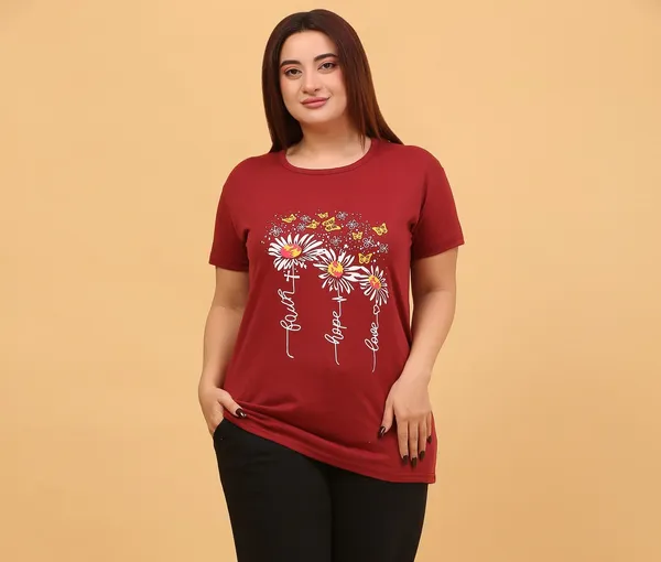 WOMEN_SHORT_TSHIRT_FAITH_HOPE_LOVE(MAROON)