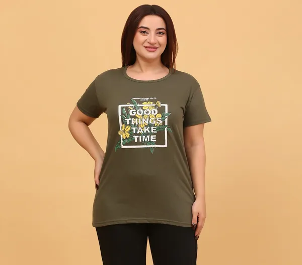 WOMEN_SHORT_TSHIRT_GOOD_THINGS(OLIVE)