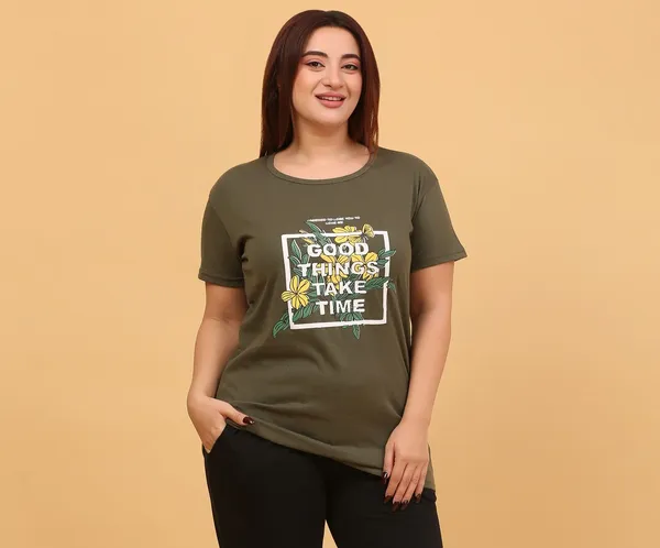 WOMEN_SHORT_TSHIRT_GOOD_THINGS(OLIVE)