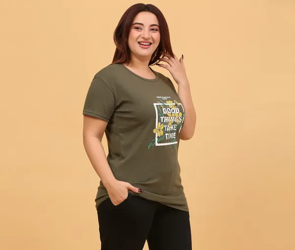 WOMEN_SHORT_TSHIRT_GOOD_THINGS(OLIVE)