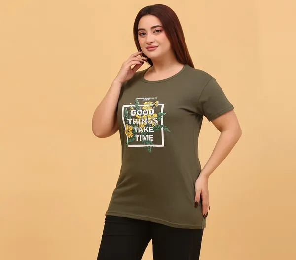WOMEN_SHORT_TSHIRT_GOOD_THINGS(OLIVE)