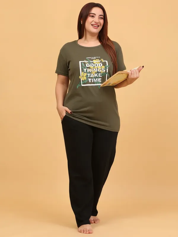 WOMEN_SHORT_TSHIRT_GOOD_THINGS(OLIVE)