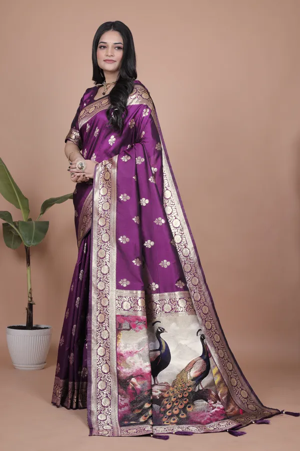 Royal_Purple_Banarasi_Silk_Saree_With_Peacock_Pallu_Design_For_Women