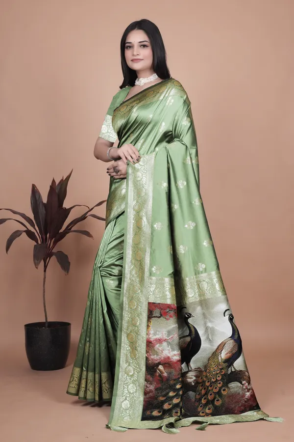 Sage_Green_Elegant_Banarasi_Silk_Saree_With_Majestic_Peacock_Pallu_For_Women