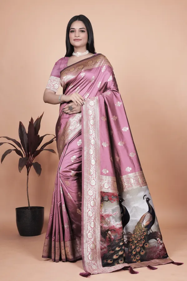 Pink_Rosewood_Banarasi_Silk_Saree_With_Artistic_Peacock_Pallu_For_Women