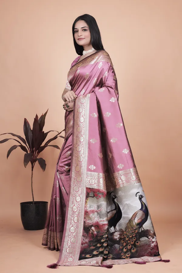 Pink_Rosewood_Banarasi_Silk_Saree_With_Artistic_Peacock_Pallu_For_Women