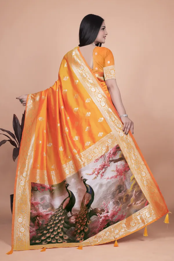 Radiant_Orange_Silk_Saree_With_Peacock_Pallu_For_Women