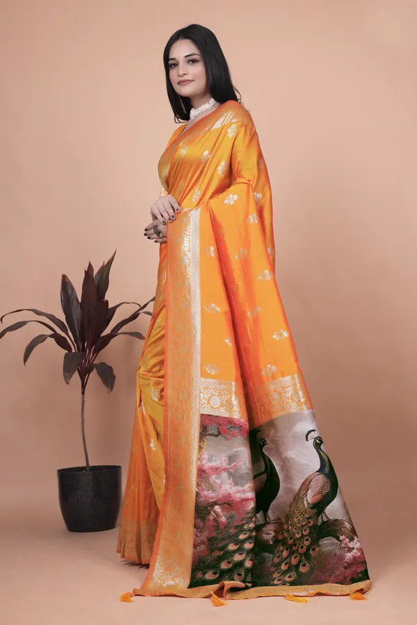 Radiant_Orange_Silk_Saree_With_Peacock_Pallu_For_Women
