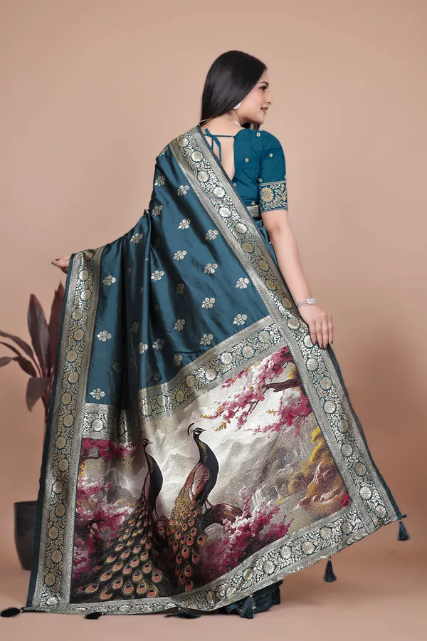 Teal_Banarasi_Silk_Saree_With_Majestic_Peacock_Pallu_For_Women