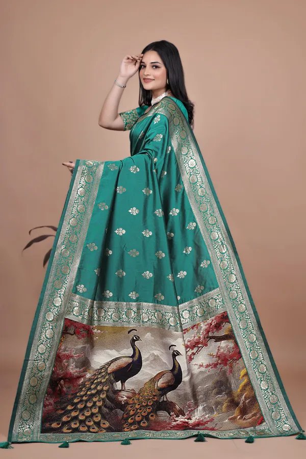 Emerald_Green_Banarasi_Silk_Saree_With_Artistic_Peacock_Pallu_For_Women