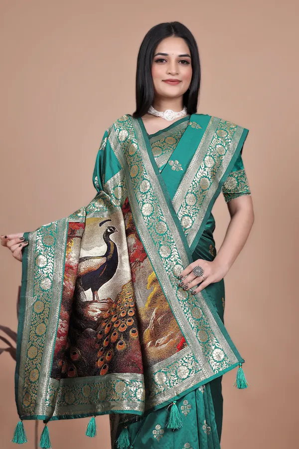 Emerald_Green_Banarasi_Silk_Saree_With_Artistic_Peacock_Pallu_For_Women