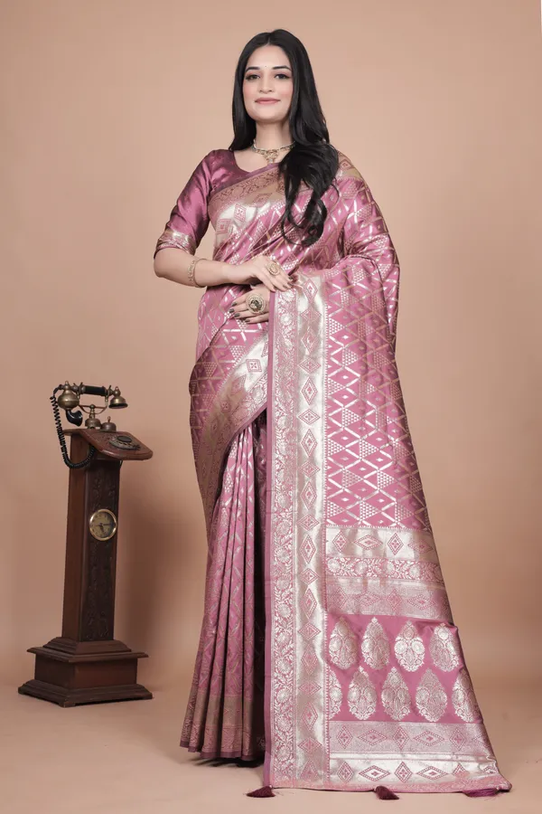 Mauve_Banarasi_Silk_Saree_With_Silver_Geometric_And_Floral_Zari_Work_For_Women