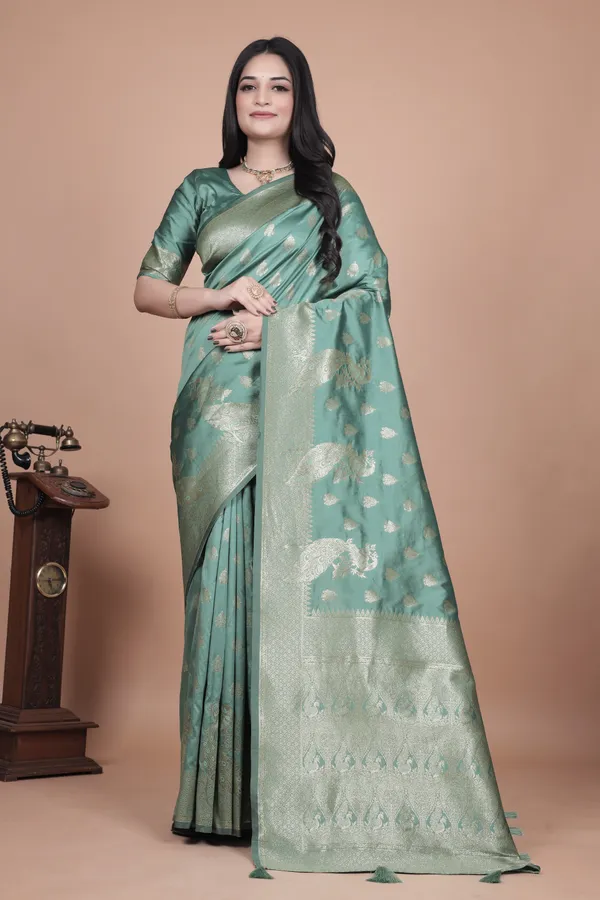 Mint_Green_Elegant_Banarasi_Silk_Saree_With_Zari_Weaving__For_Women
