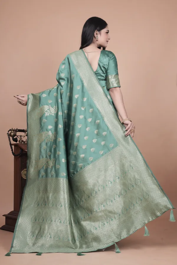 Mint_Green_Elegant_Banarasi_Silk_Saree_With_Zari_Weaving__For_Women