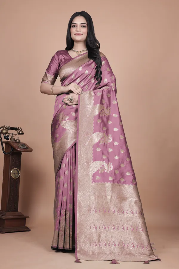 Mauve_Purple_Banarasi_Silk_Saree_With_Gold_Zari_Peacock_Work__For_Women