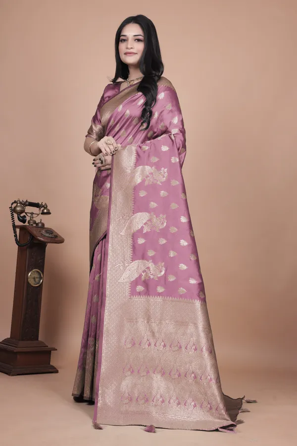 Mauve_Purple_Banarasi_Silk_Saree_With_Gold_Zari_Peacock_Work__For_Women