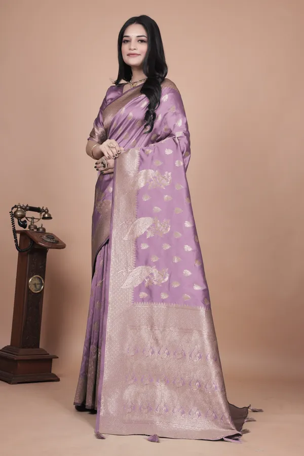 Lavender_Banarasi_Silk_Saree_With_Golden_Zari_Weaving__For_Women