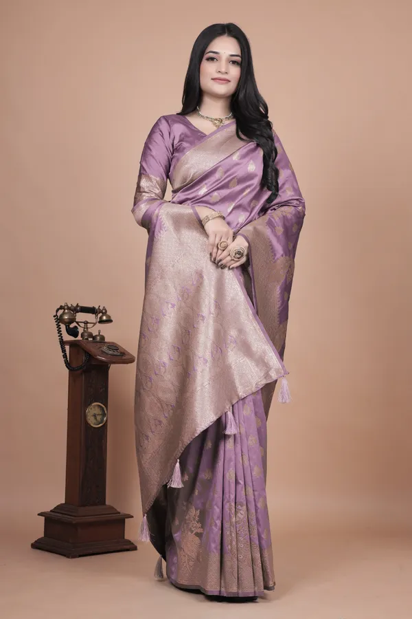 Lavender_Banarasi_Silk_Saree_With_Golden_Zari_Weaving__For_Women