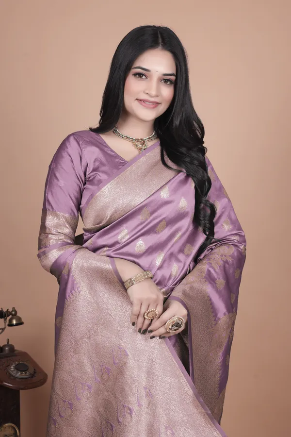 Lavender_Banarasi_Silk_Saree_With_Golden_Zari_Weaving__For_Women