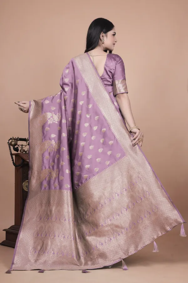 Lavender_Banarasi_Silk_Saree_With_Golden_Zari_Weaving__For_Women