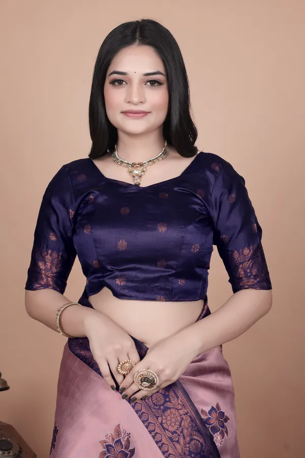 Lavender_Pink_Elegant_Silk_Saree_With_Navy_Blue_Zari_Border_&_Floral_Motifs_For_Women