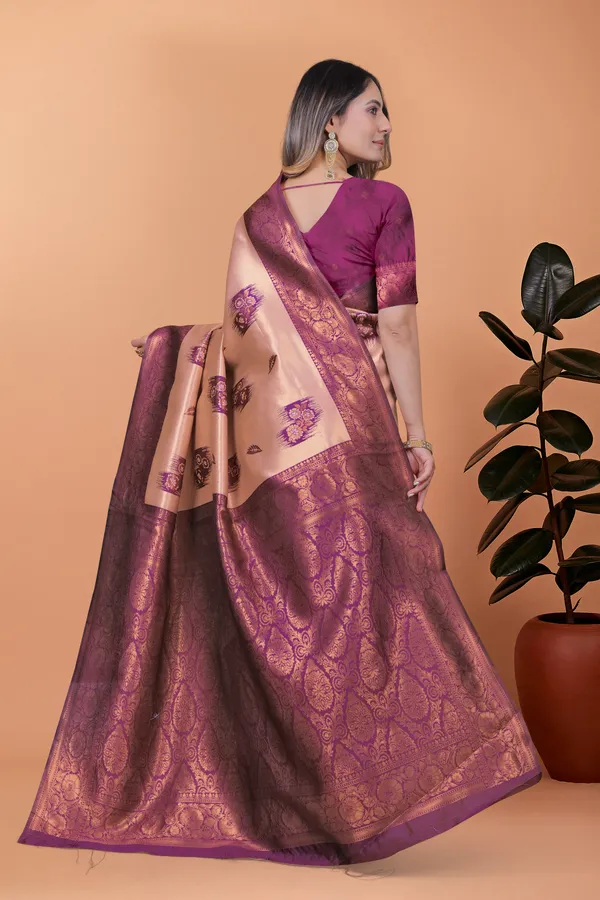 Beige_&_Plum_Zari_Woven_Banarasi_Silk_Saree_For_Women