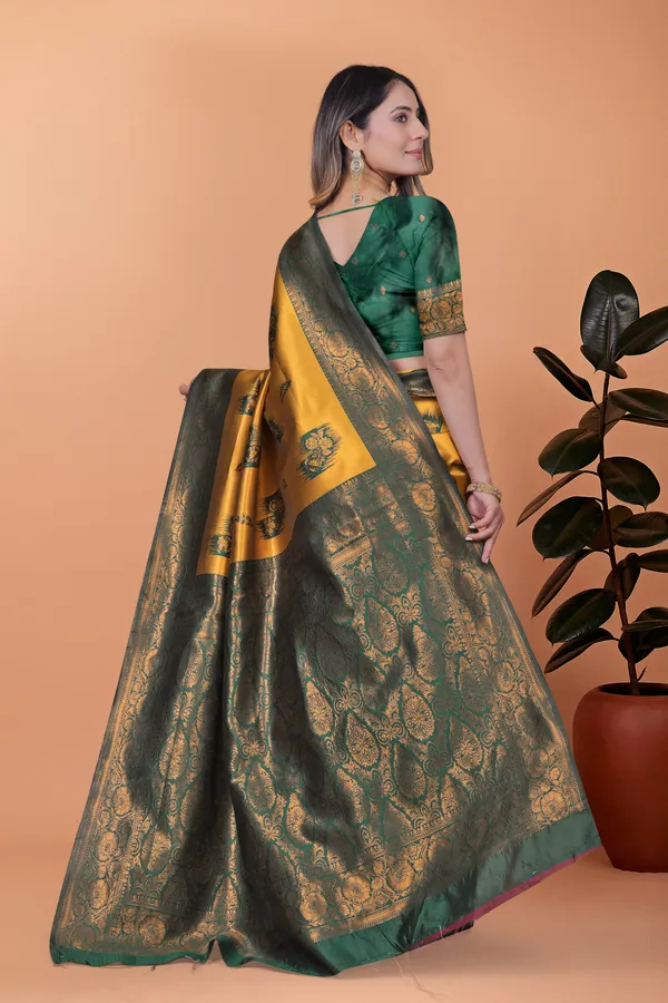 Mustard_Yellow_&_Green_Banarasi_Silk_Saree_With_Zari_Weaving_For_Women