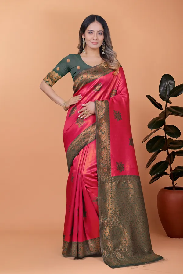 Rose_Ruby_Banarasi_Silk_Saree_With_Antique_Zari_Weave_For_Women