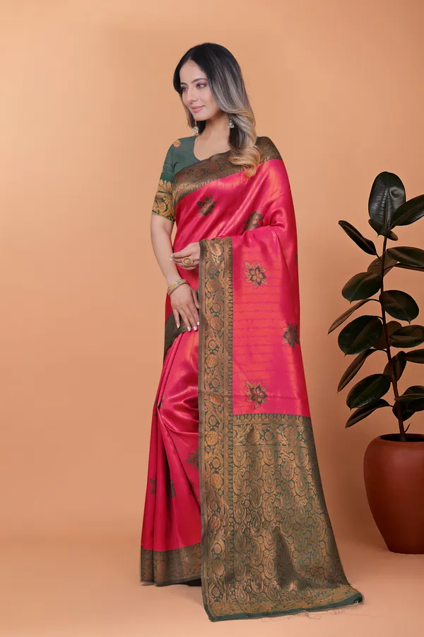 Rose_Ruby_Banarasi_Silk_Saree_With_Antique_Zari_Weave_For_Women